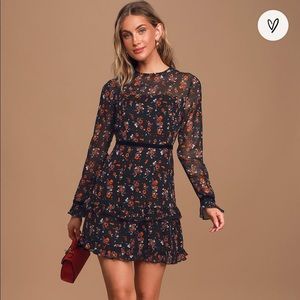 Lulus Floral to See Black Floral Print Long Sleeve Mini Dress